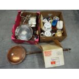 A mixed lot comprising ceramics including Jasperware, metal ware, plated, brass and other, treen,