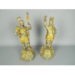 Two cast metal sculptures the first depicting a Roman Standard Bearer, the other a Gaulish warrior,