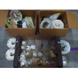 A quantity of various collector plates and ornamental bells, three boxes.