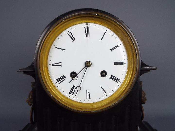 A late 19th century French black slate mantel clock of fluted drum head form, - Image 2 of 7