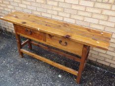 A twin drawer console table measuring approximately 76 cm x 160 cm x 35 cm.