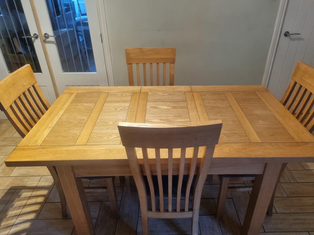 A Oakland furniture extending dining table with four matching chairs with grey upholstered seats, - Image 3 of 3