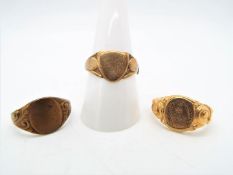 Scrap Gold - A 9ct gold ring (A/F), approximately 3 grams and two further rings marked Gold Shell.