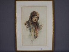 Watercolour portrait of a young girl, signed by the artist, mounted and framed under glass,