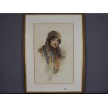 Watercolour portrait of a young girl, signed by the artist, mounted and framed under glass,