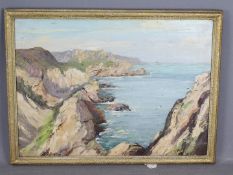 A framed oil on canvas, coastal landscape scene, signed lower left A D Bell,