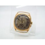 A 9ct gold cased wristwatch (lacking strap), approximately 22 grams all in.