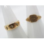A 15ct gold ring set with diamond and seed pearl, size N, approximately 2.