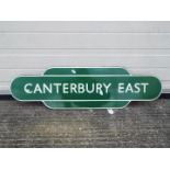 Railwayana - A vintage enamel station totem sign for Canterbury East,
