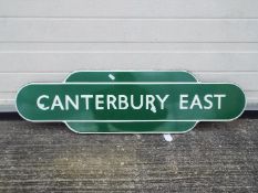 Railwayana - A vintage enamel station totem sign for Canterbury East,