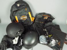 Harley - Davidson branded items to include bag, helmet, folder,