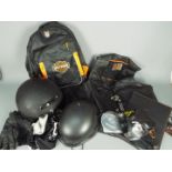 Harley - Davidson branded items to include bag, helmet, folder,