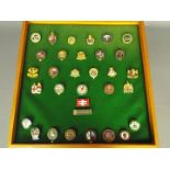 Railwayana - A collection of 32 enamelled badges, in wall mountable display,