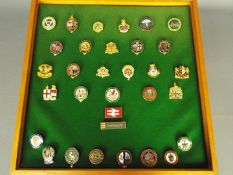 Railwayana - A collection of 32 enamelled badges, in wall mountable display,