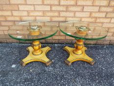 A decorative pair of glass topped occasional tables measuring approximately 42 cm x 52 cm.