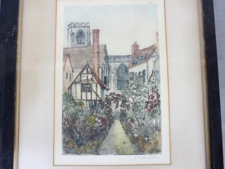 Three coloured etchings depicting Tudor buildings and similar, - Image 6 of 7