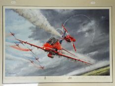 Aviation Interest - A limited edition print after Michael Rondot depicting the Red Arrows aerobatic