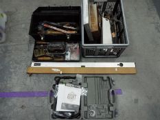 Lot to include a tool box containing a quantity of hand tools, spirit level,