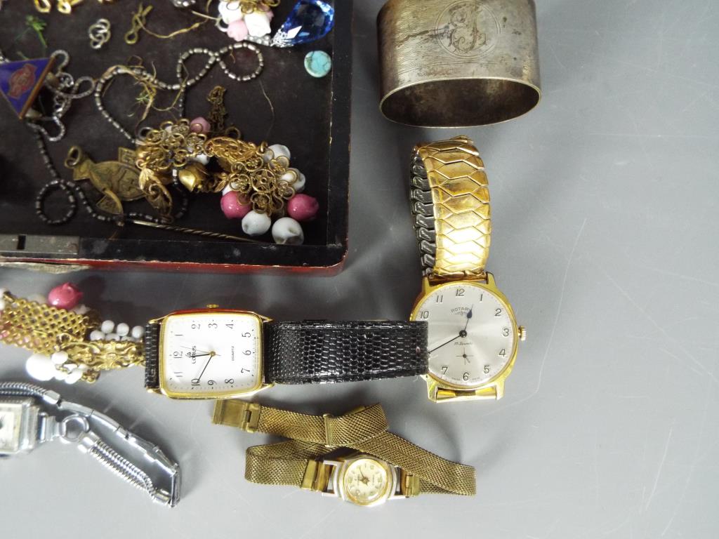 A Japanese lacquered box containing costume jewellery, wrist watches, - Image 3 of 6