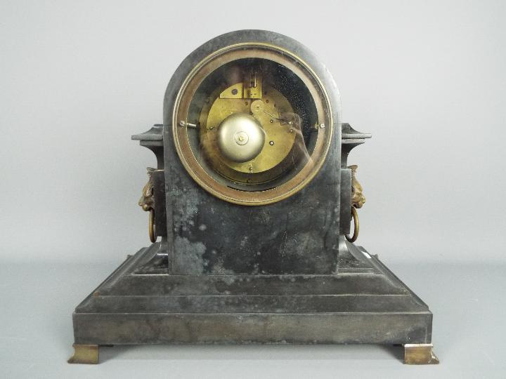 A late 19th century French black slate mantel clock of fluted drum head form, - Image 5 of 7