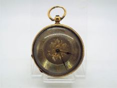 A yellow metal pocket watch stamped K18, 38 grams all in.