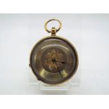 A yellow metal pocket watch stamped K18, 38 grams all in.