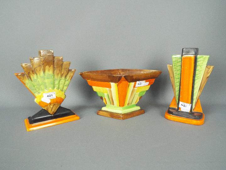 Three Myott Art Deco vases, largest approximately 22 cm (h). - Image 2 of 2