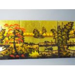 Four lacquered panels, landscape scenes