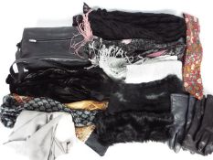 Mixed clothing to include lady's gloves, head scarves, silk neck tie, handbag and similar.