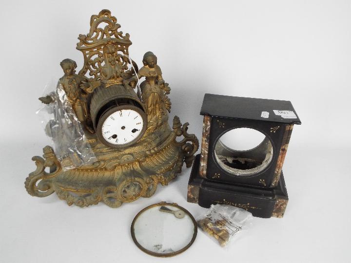 A figural mantel clock for restoration and a mantel clock case.