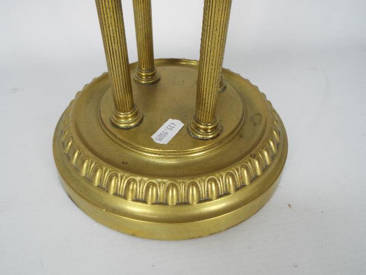 A brass oil lamp on circular base with four column supports, the shade decorated with game birds, - Image 10 of 11