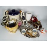 A mixed lot to include ceramics, glassware, plated ware, oil lamp and similar, two boxes.