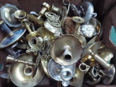 Metal ware, brass and other to include candlesticks / chambersticks, horse brasses and similar.