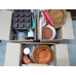 Lot to include terracotta kitchen wares and other kitchenalia, three boxes.
