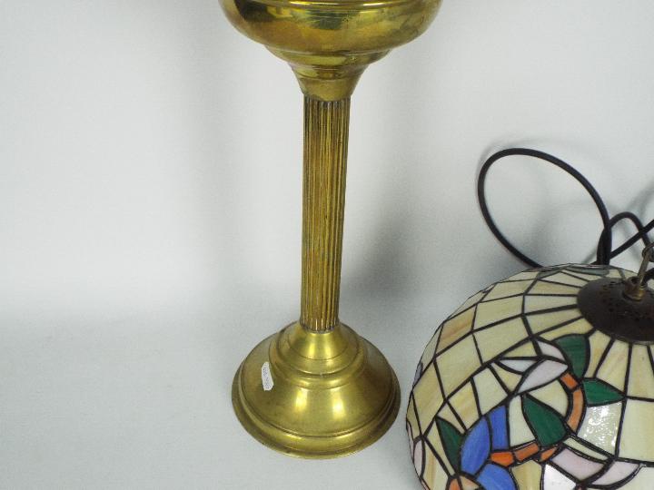 A brass column oil lamp with white shade, - Image 5 of 5