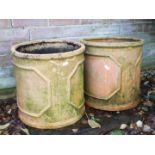 Two terracotta planters of cylindrical form, 37 cm (h) x 36.