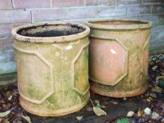 Two terracotta planters of cylindrical form, 37 cm (h) x 36.