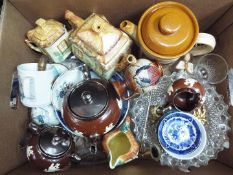 A mixed lot to include ceramics, glassware, brassware, paperweights and similar.