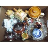 A mixed lot to include ceramics, glassware, brassware, paperweights and similar.