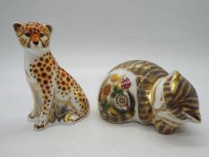 Royal Crown Derby - Two paperweights comprising Cottage Garden kitten and Cheetah Cub,