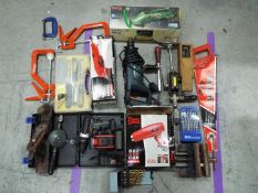 A mixed lot of vintage and other tools, including drills, sander and other.