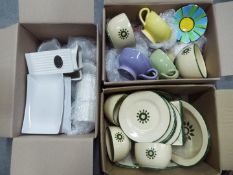 Mixed ceramics and kitchen ware, three boxes.