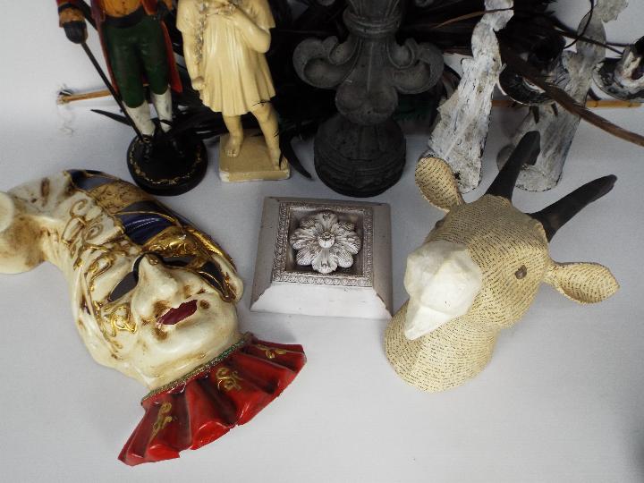 A collection of decorative items to include plaster model of a child, candle holders, - Image 2 of 4