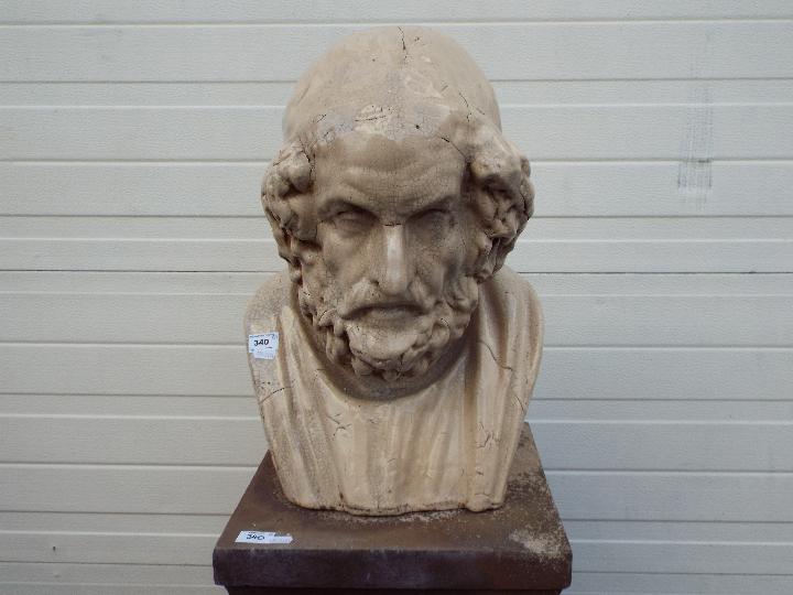 A ceramic bust of Homer on a stone effect plinth, approximately 137 cm (h). - Image 2 of 4