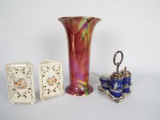 Lot to include a pair of Victoria Carlsbad reticulated vases of triangular section decorated with