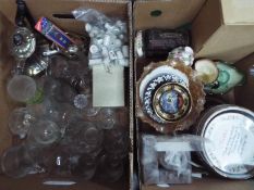 A mixed lot to include ceramics, glassware, plated ware, and similar, two boxes.