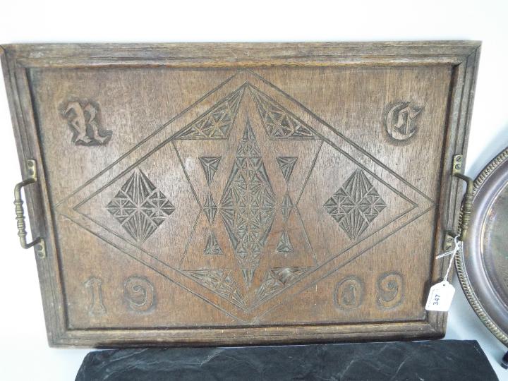 A mixed lot of collectables to include an antique serving tray with carved decoration, - Image 2 of 6