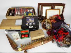 Lot to include a Panasonic DVD recorder, silk scarves, costume jewellery, model boat,