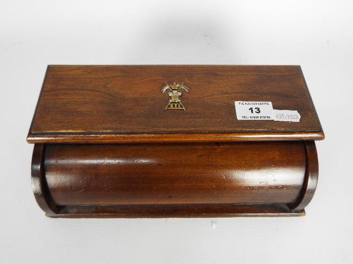 A wooden desk tidy / inkwell stand bearing badge of the 12th Royal Lancers. - Image 4 of 5