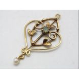 A 9ct gold stone and pearl set pendant, approximately 4 cm (h) and 2.6 gram all in.